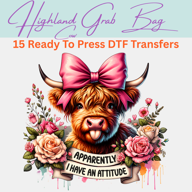 Highland Cow Grab Bag - 15 Ready to Press DTF Transfers