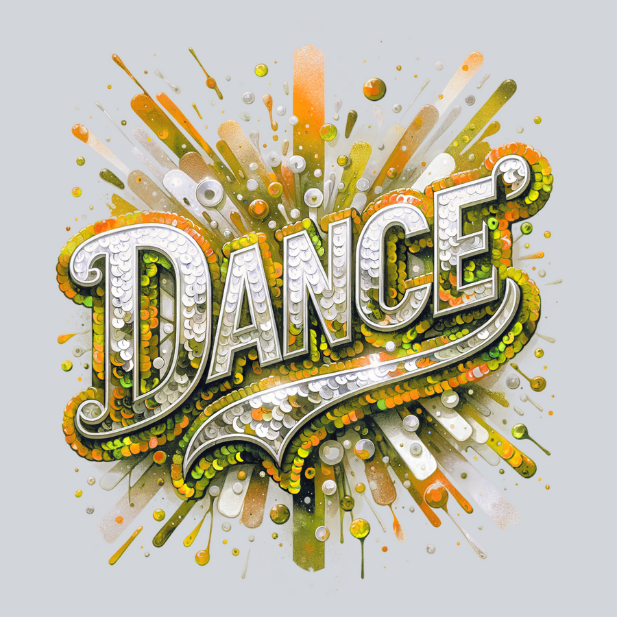 Sequin Dance Transfers, Dance Theme, Orange Glitter, Swoosh Design, DTF Transfer
