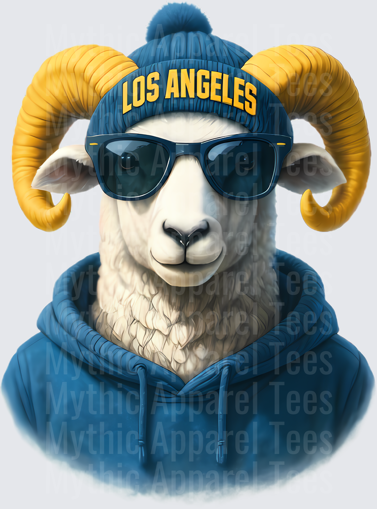 NFL Mascots Los Angeles Rams Cool Ram Blue Beanie Sunglasses