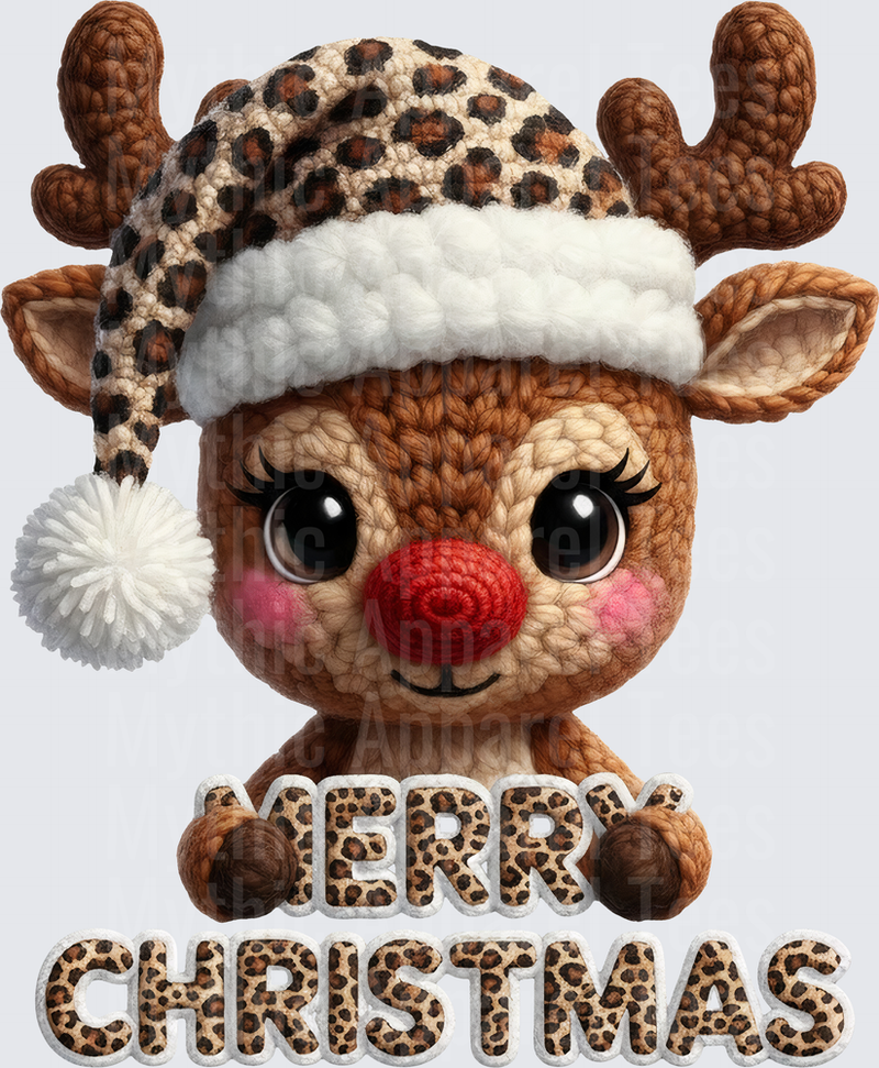 Crochet Amigurumi Rudolph Red Nosed Reindeer Leopard Print Santa Hat Merry Christmas