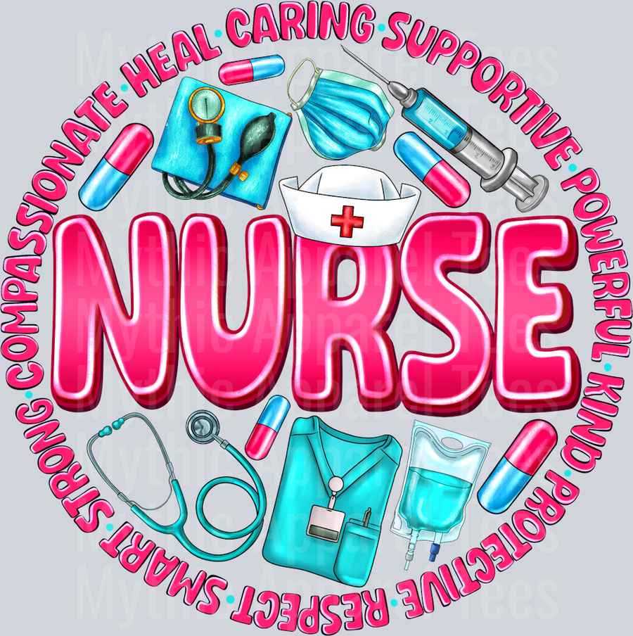 Nurse Strong Compassionate Heal Caring Supportive Powerful DTF Nurse Transfers