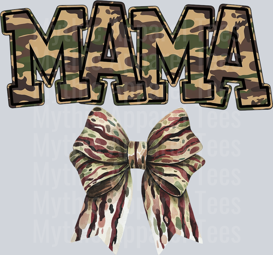 Mama Camo with Camo bow DTF Hunter Transfers