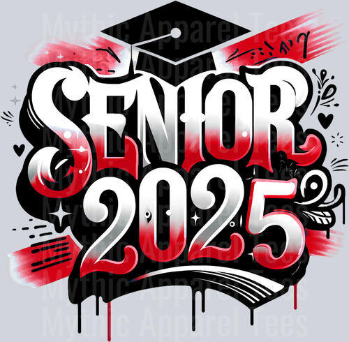 0035 Senior 2025 Airburshed Red and Black 1 DTF 2025 Senior Graduation Transfers