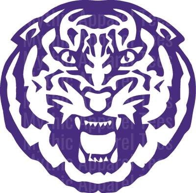 Purple Tiger Face Roaring Circular Logo in LSU Colors