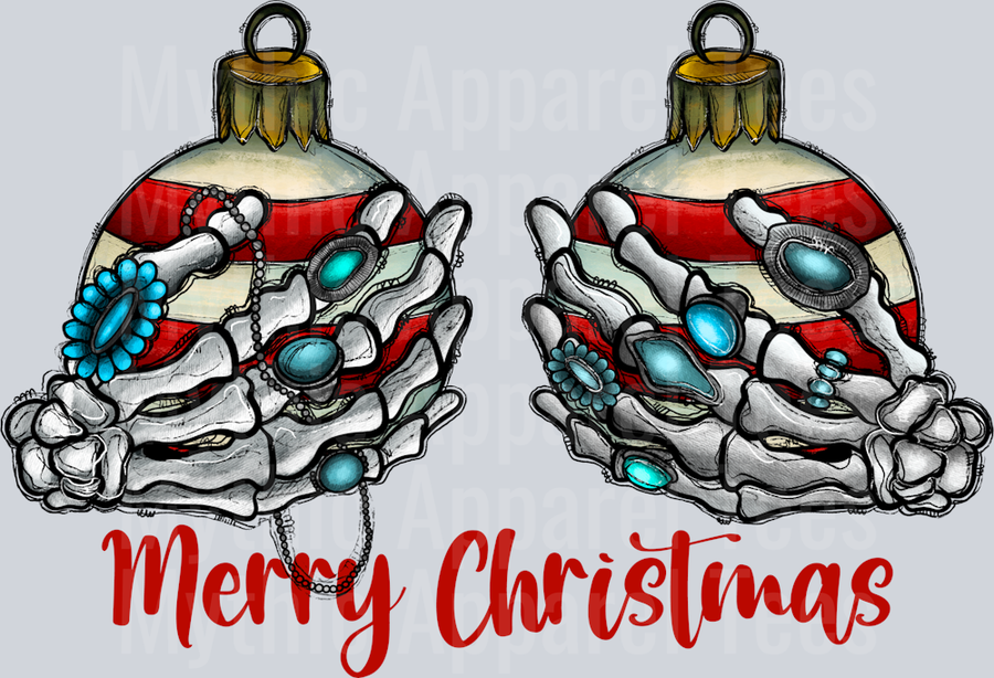 Merry Christmas Ornamental Skeleton Hands DTF Christmas Transfers