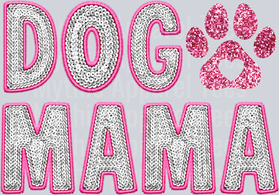 DOG MAMA Glitter Text with Paw Print DTF Dog Transfers