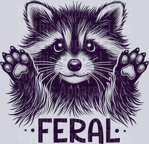 Feral Dark grey racoon with paws up DTF Racoon Transfers