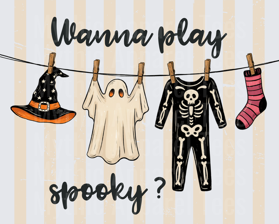 Halloween Wanna Play Spooky Clothesline Ghost Skeleton Witch