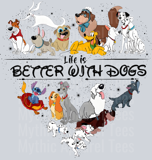 Life is better with dogs 101 dalmatians Black DTF Disney Transfers