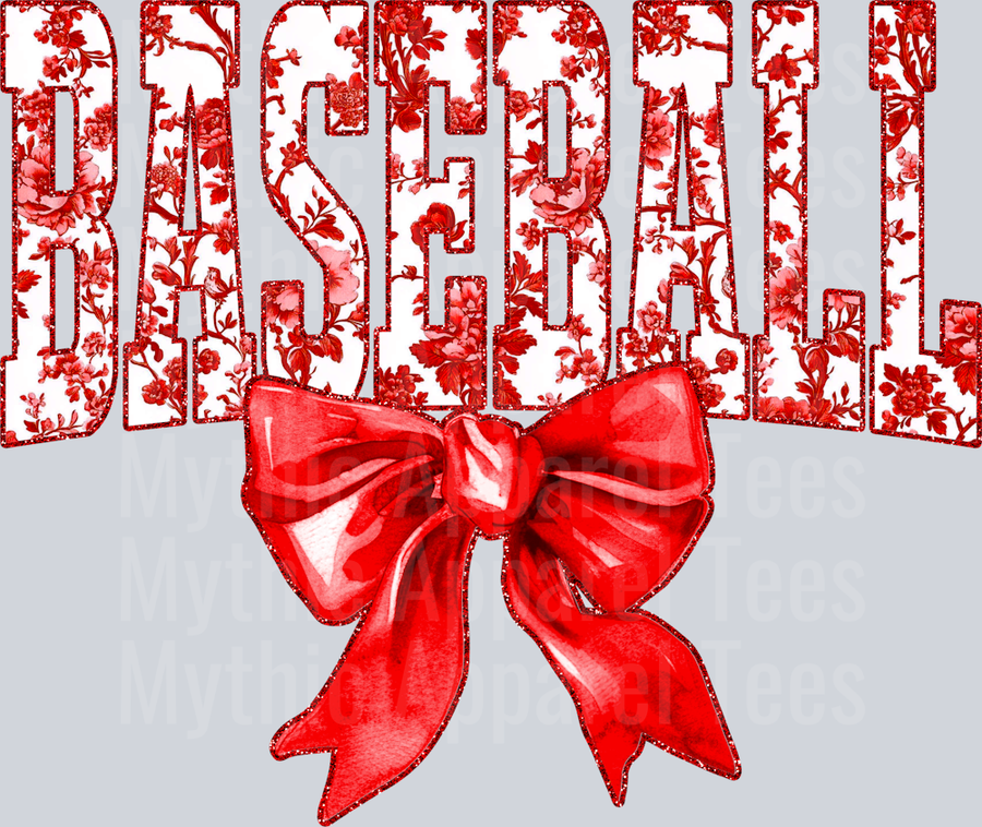 Red Baseball College Font Floral Pattern School Spirit & Sports