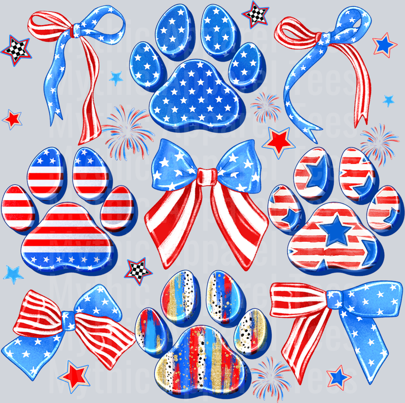 4th of July Cat or Dog Paws Red White and Blue Patriotic DTF 4th of July Transfers