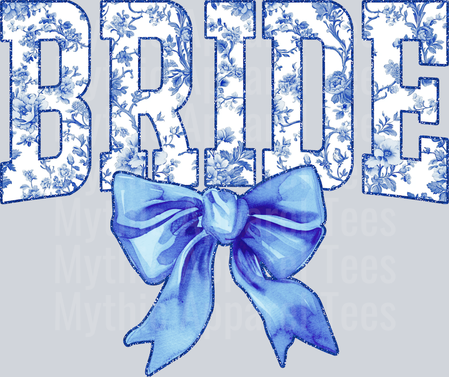Light Blue Bride College Font With Bow Floral Pattern Wedding