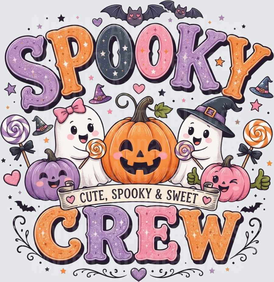 Spooky Crew Cute Spooky and Sweet Halloween Ghost Pumpkin Lollipop Bat Witch Hat Pastel Design
