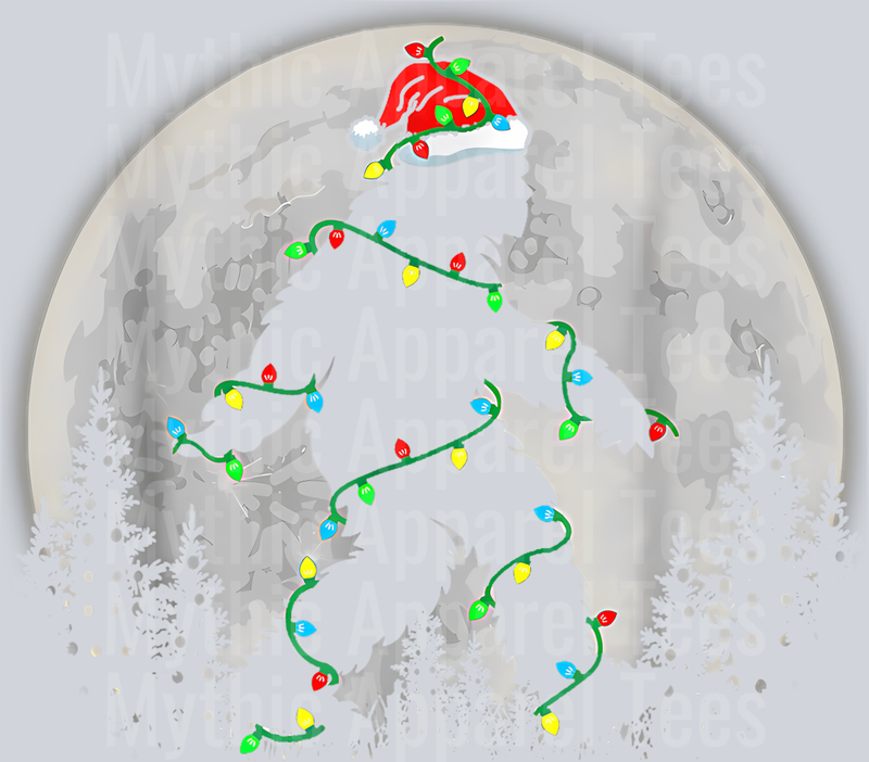 24 Santa Bigfoot Christmas Lights Funny Sasquatch Believe T-Shirt