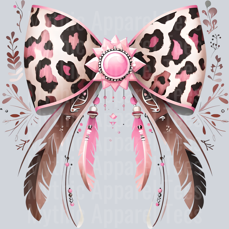 Cow print bow feathers Cowgirl Western Southern Girl Pink