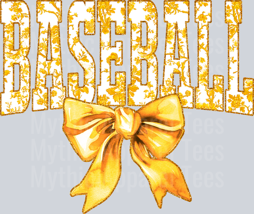 Gold Baseball College Font Floral Pattern School Spirit & Sports