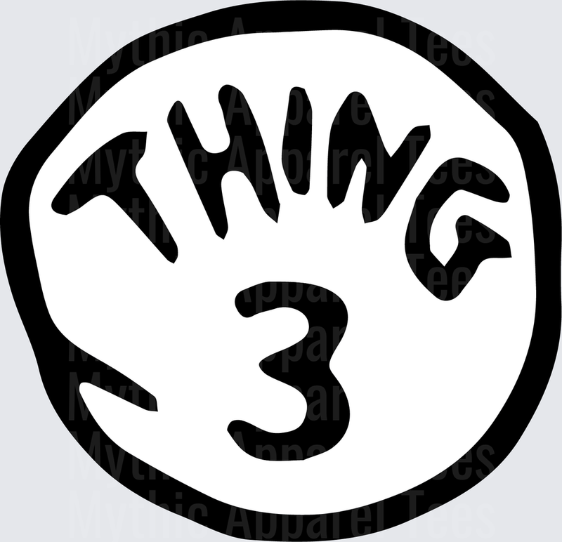 DR Seuss Cat in the Hat Thing 3 Circle Badge Black White