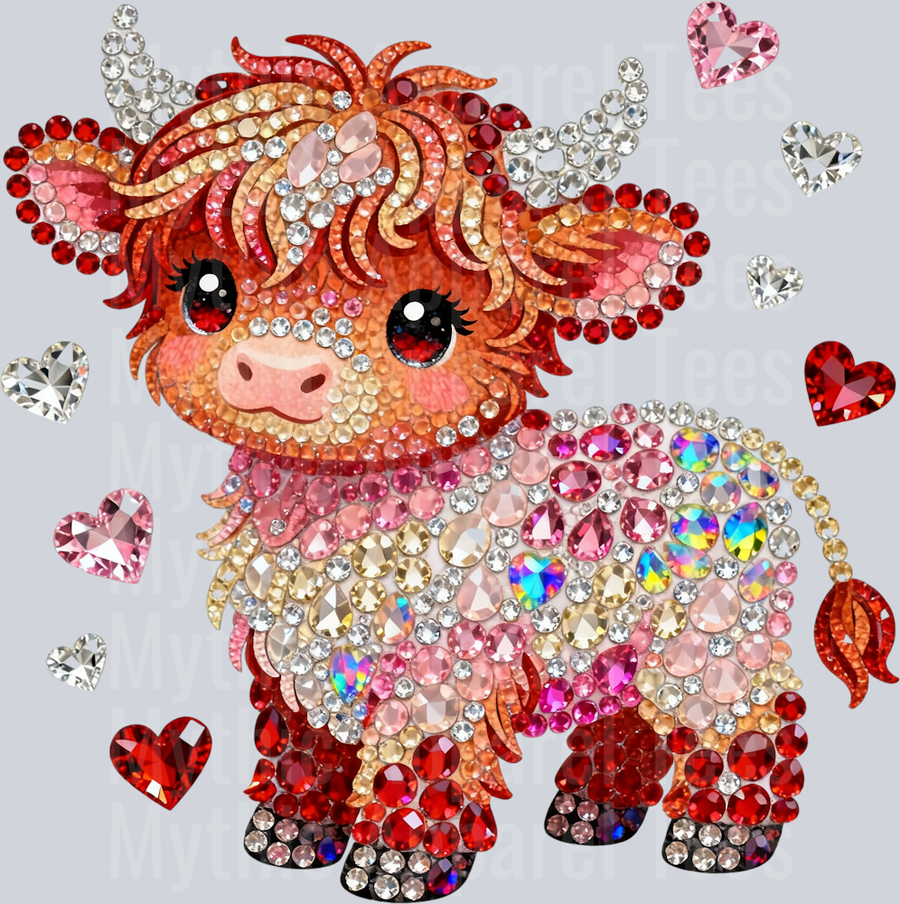 AZ689 Faux Rhinestone Valentines Day Highland Cow