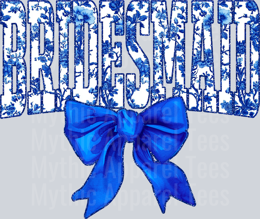 Blue Bridesmaid College Font With Bow Floral Pattern Wedding