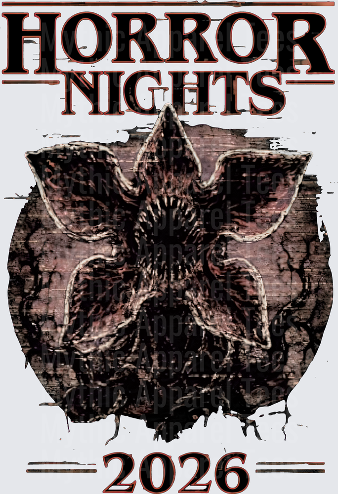 Horror Nights 2026 Stranger Things Demogorgon Dark Creature Bold Graphic Design