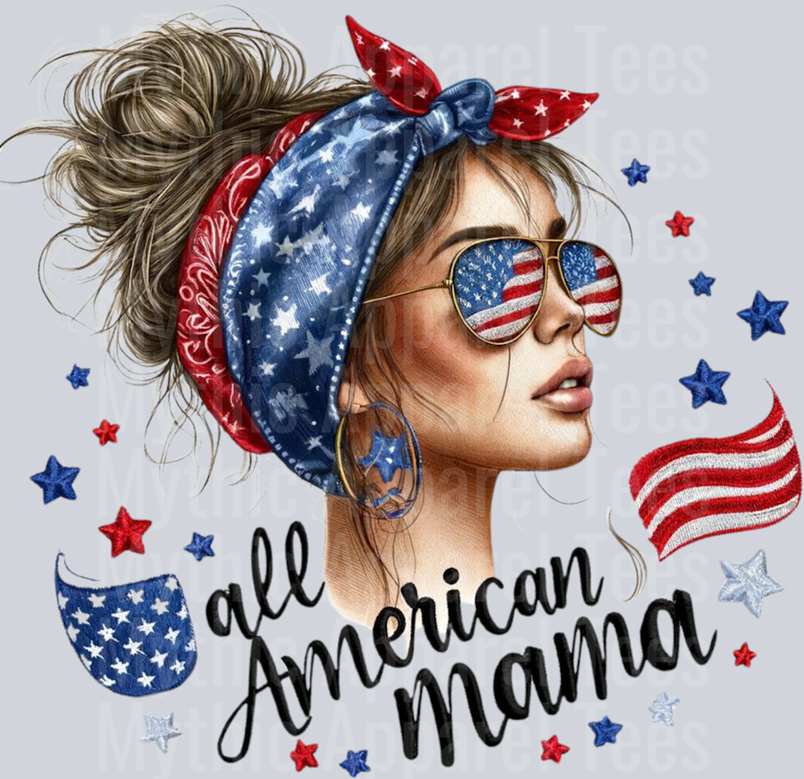 All American Mama Messy Bun 4th of July Patriotic Transfers 2