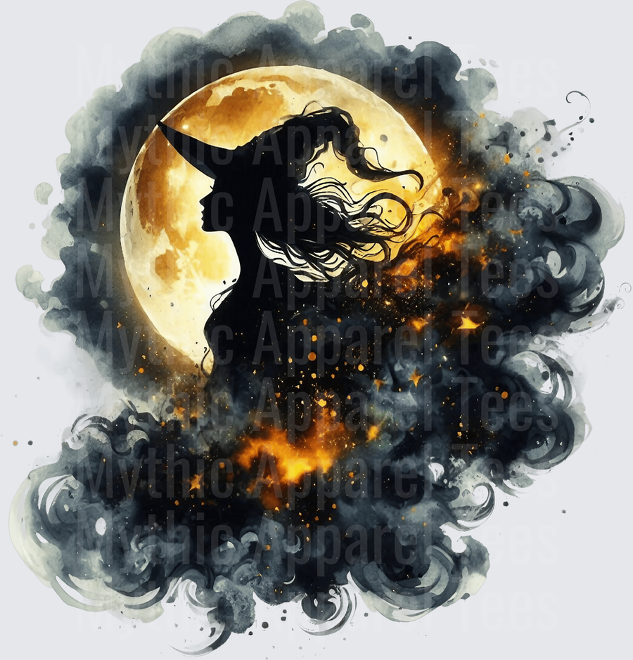 Halloween Gothic Witches Silhouette Full Moon Dark Smoke