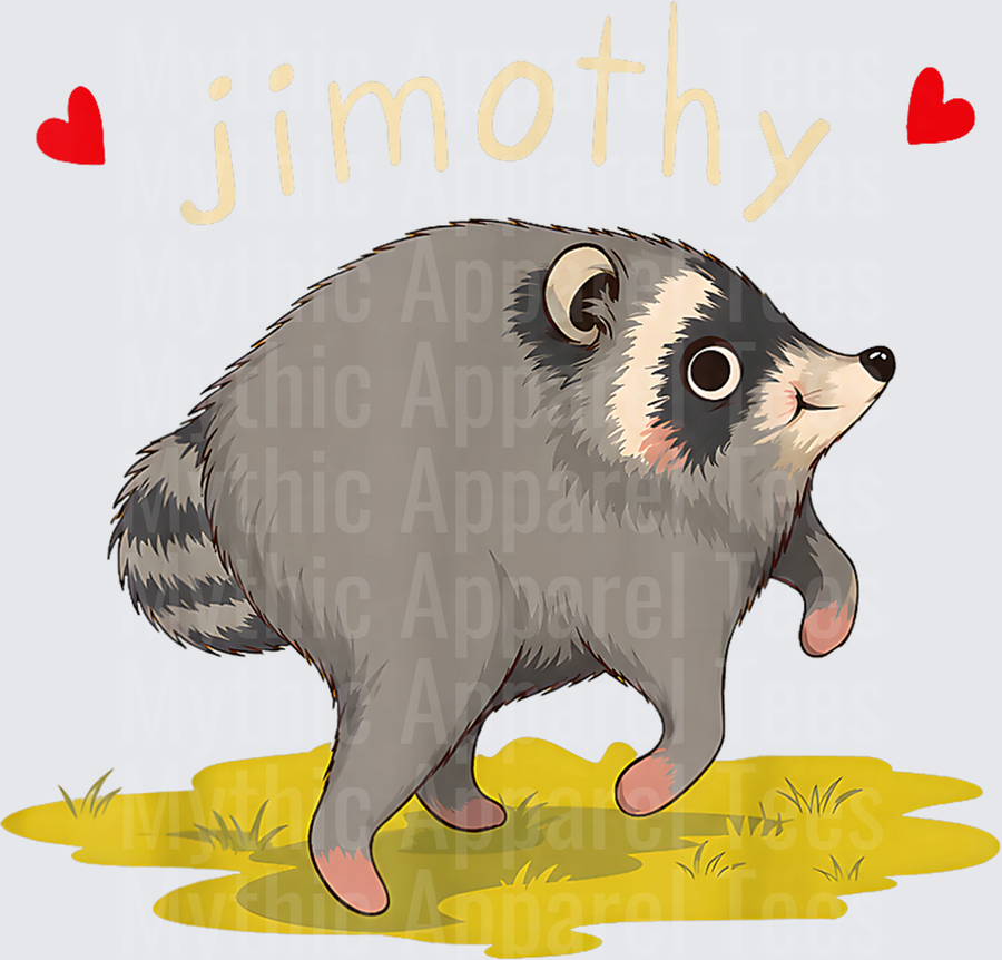 Jimothy Cute Chubby Raccoon Running with Red Hearts