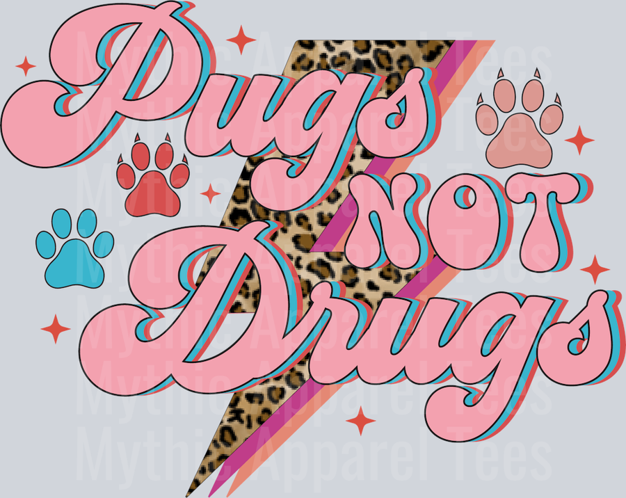Pugs not drugs lightning bolt with paw prints DTF Dog Transfers