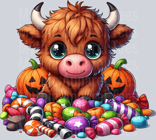 Cute cartoon halloween highland cow 10