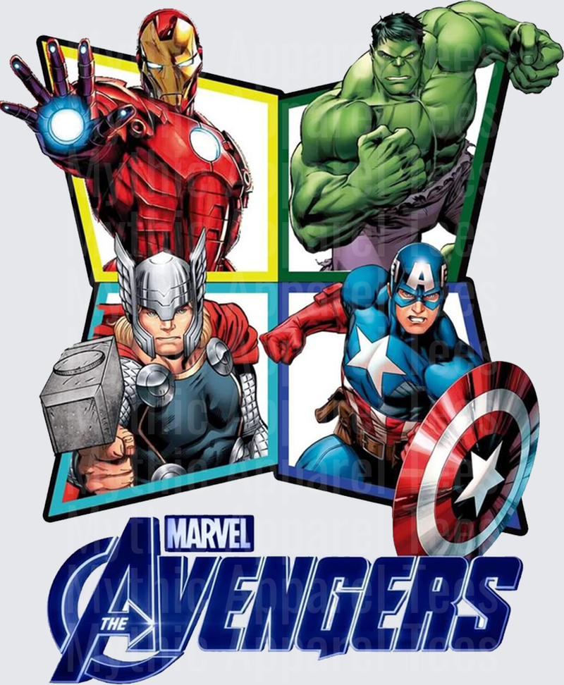 Marvel Super Heroes Avengers Iron Man Hulk Thor Captain America Four Panel Grid