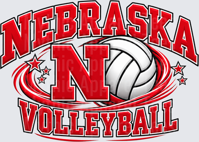 Nebraska Volleyball Bold Red N Logo with Swoosh and Stars
