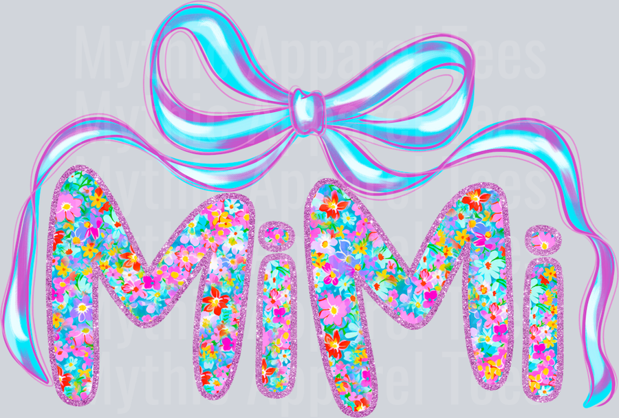 Mimi Iridescent blue ribbon DTF Mimi Transfers