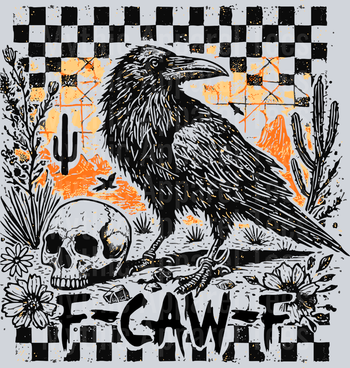 F-CAW-F, Raven Skull Design, Vintage Aesthetic, Gothic Vibes, Halloween, Dark Fantasy, Skull, Cactus, Distressed Look
