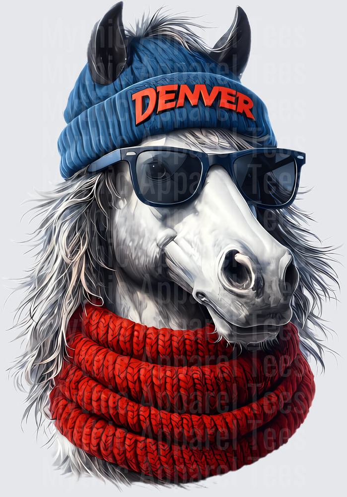NFL Mascots Denver Broncos Cool Horse Blue Beanie Sunglasses