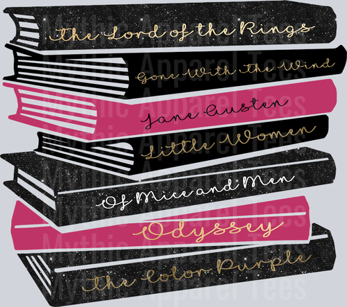 Book Stack Pink and Black DTF Book Transfers