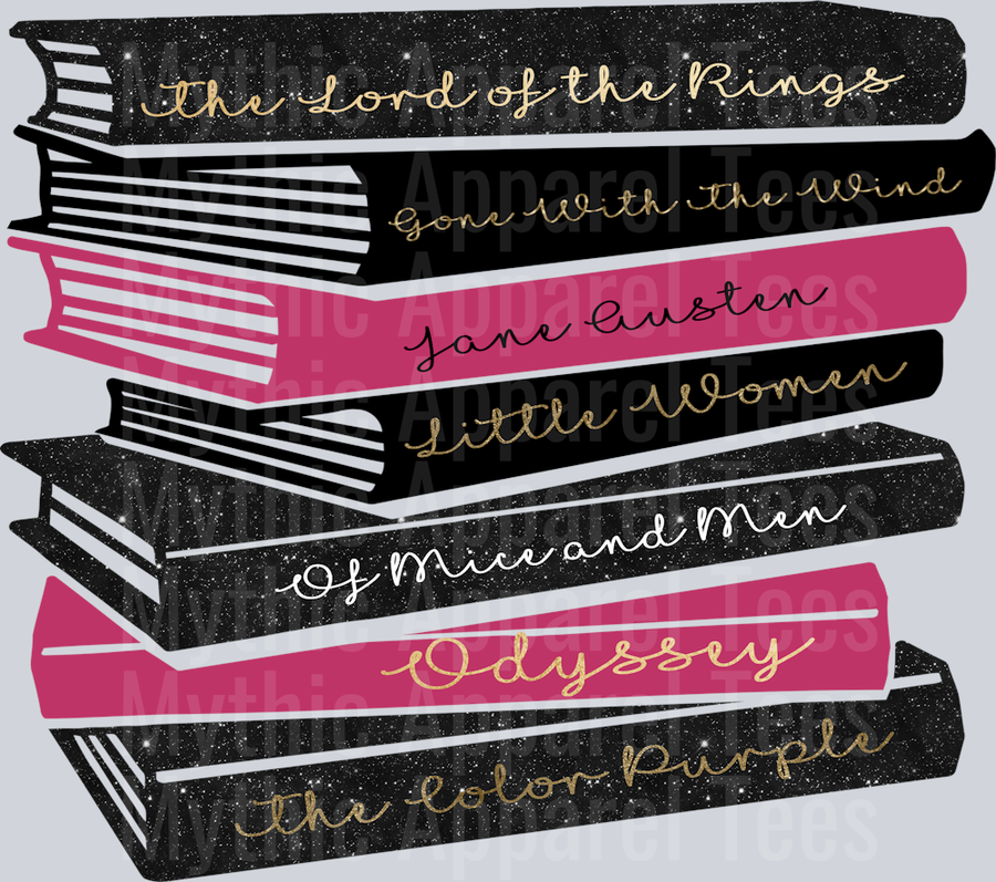 Book Stack Pink and Black DTF Book Transfers