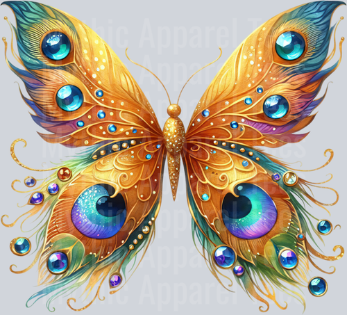 Yellow and green peacock feather Watercolor butterfly DTF Butterfly Transfers