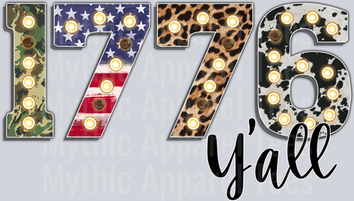 Western 1776 Yall Sar Lights 4th of July DTF Patriotic Transfers