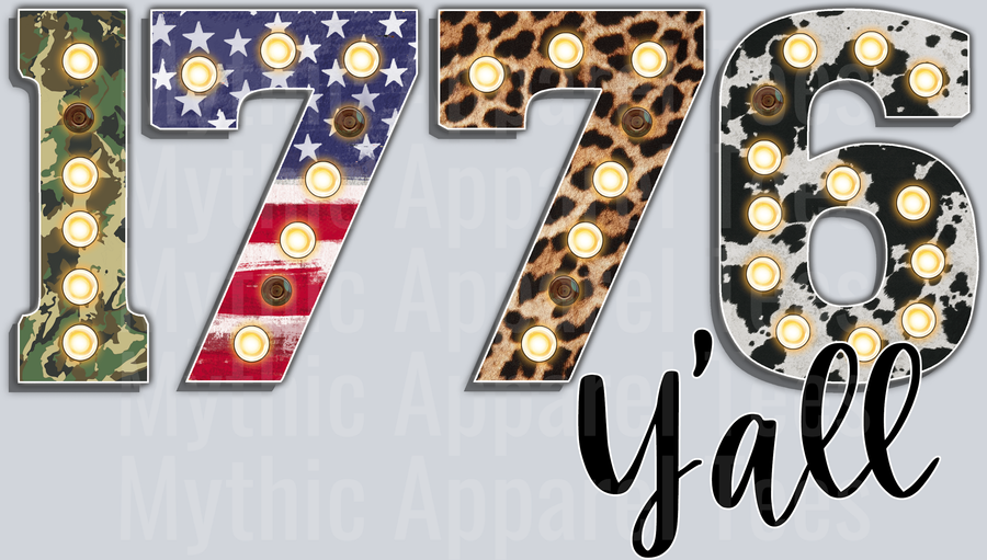 Western 1776 Yall Sar Lights 4th of July DTF Patriotic Transfers