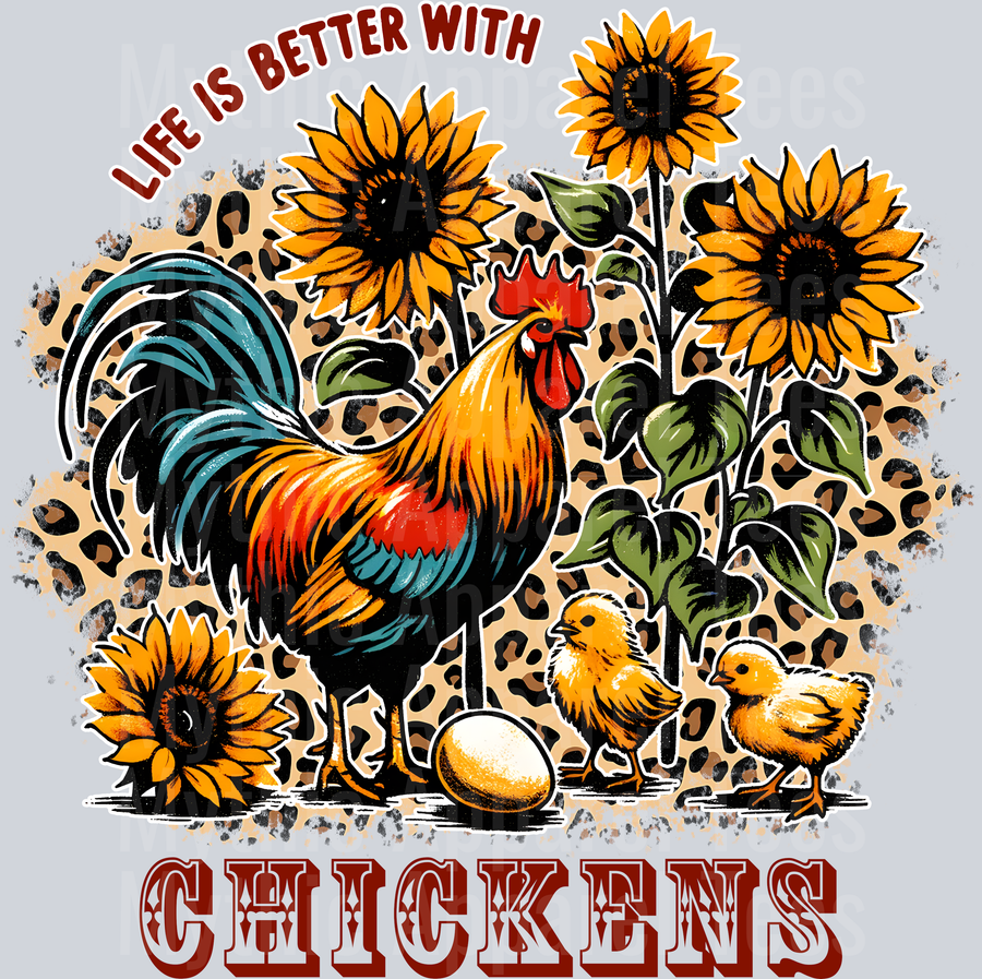 life is better with chickens sunflower and red rooster DTF Chicken Transfers