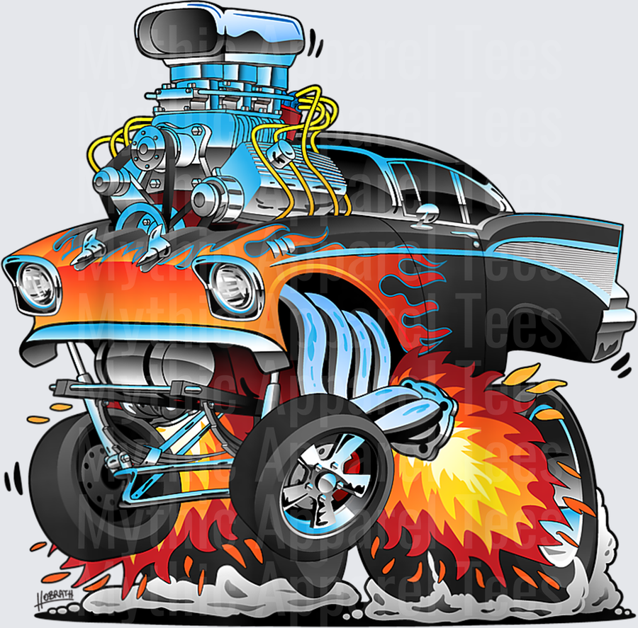 Funny Classic Hot Rod Fifties Drag Racing Muscle Car Cartoon T-Shirt
