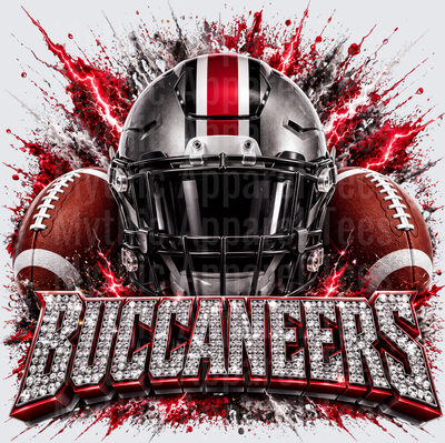 Rhinestone Style NFL Buccaneers Silver Football Helmet Red Lightning Bolt Paint Splash Dual Football Graphic