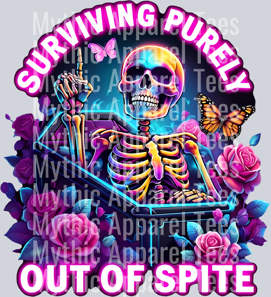 Surviving Purely Out of Spite - Butterfly - Rose - Skull Design - Skull Transfer