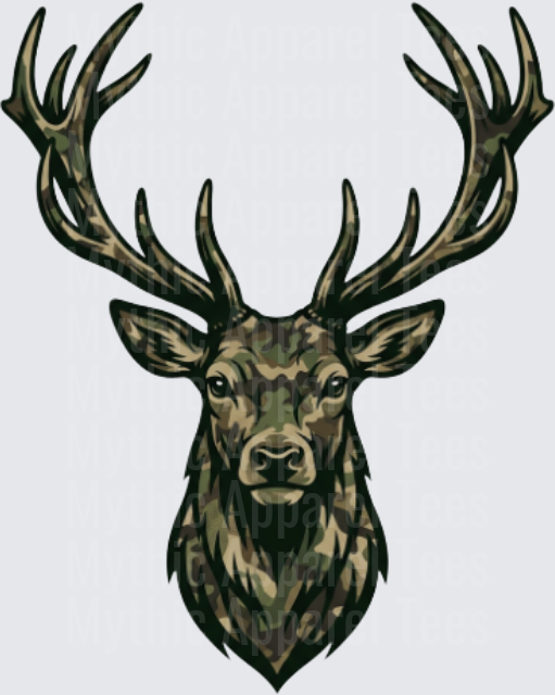 Camo Buck Deer Head Portrait with Large Antlers