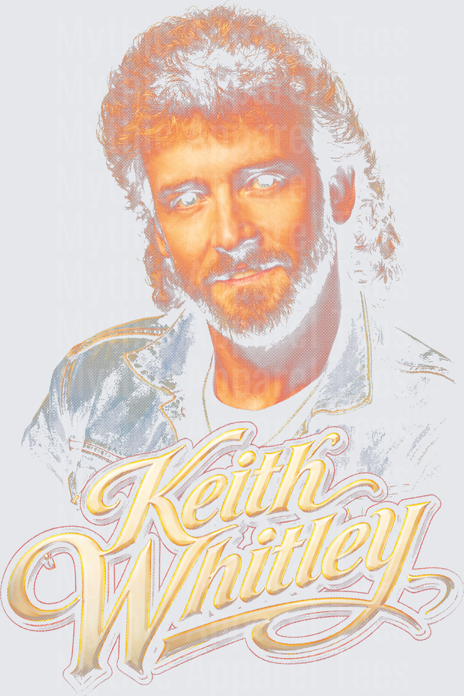 Keith Whitley Portrait Vintage Style Retro Faded Tribute Graphic with Gold Script Lettering