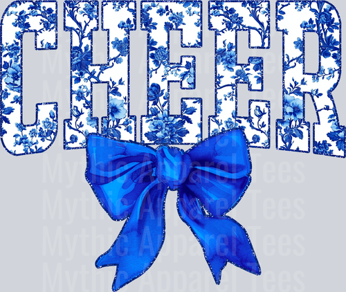 Blue Toile Cheer College Font Floral Pattern