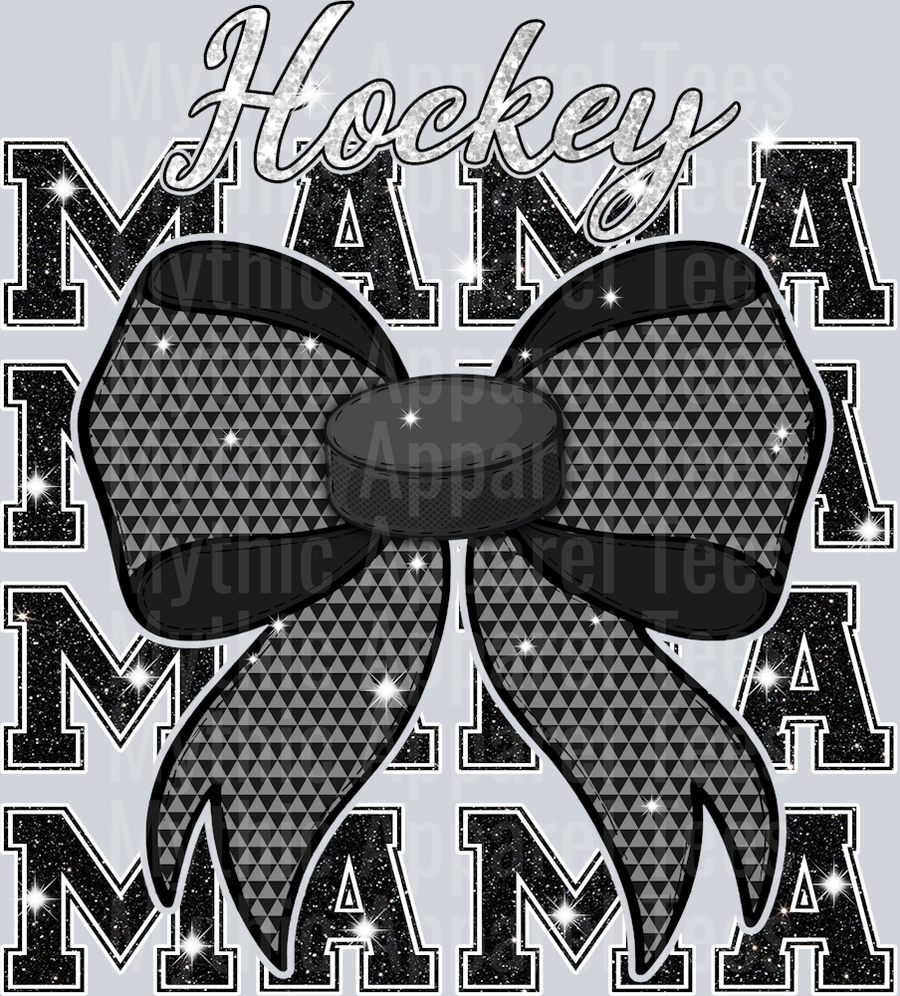 Hockey mama with puck colored bow cute DTF Sports Transfers