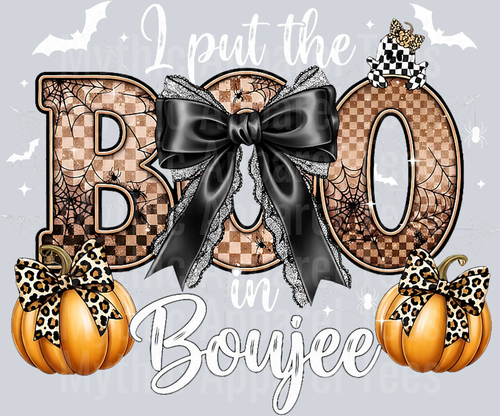 I Put The Boo In Boujee Coquette Bow Pumpkin Happy Halloween T-Shirt