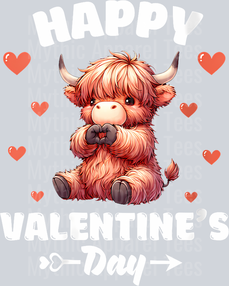 198 Womens Happy Valentines Day Highland Cow Animal Lover Hearts V-Neck T-Shirt