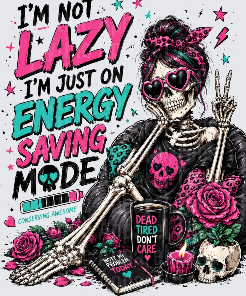 Sarcastic Skull Lazy Energy Saving Mode Messy Bun Skeleton